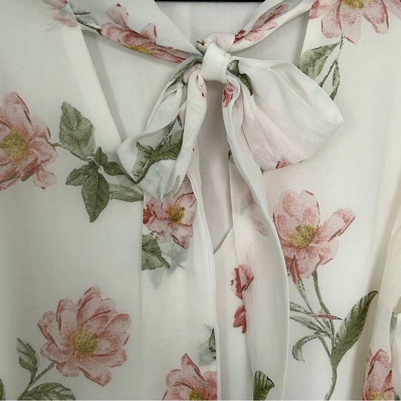 FOREVER 21 Women’s‎ Mini Babydoll Dress White Floral Chiffon Halter Tie Lined M - Picture 6 of 14